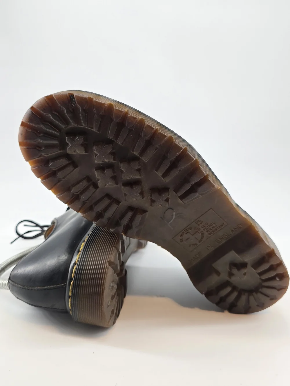 Dr. Martens Black Leather Derby Shoes with Yellow Welt Stitching
